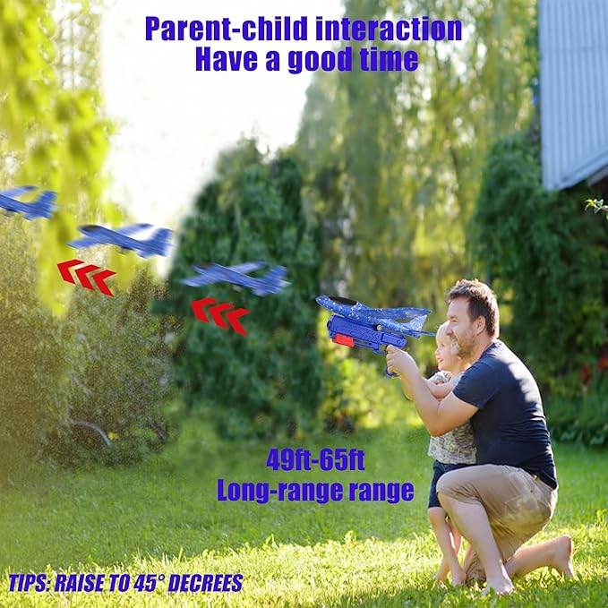5PCS Aircraft Launcher, EVA Foam Glider Catapult Children's Aircraft Toys - Fun Outdoor Children's Flying Toys Boys and Girls Birthday Gifts, Party Supplies, Blue