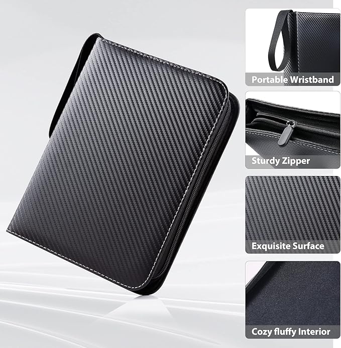 WOT I Trading Card Binder, 400 Pockets Card Binder Sleeves with Zipper, Double Sided Pockets Card Holder Carry Card Case for Baseball Card, Football Card