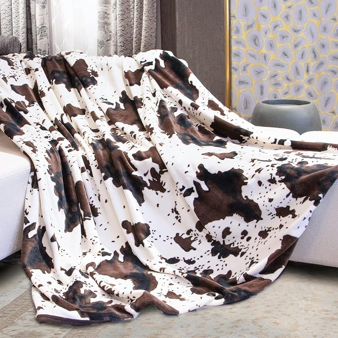 Cow Print Blanket Flannel Fleece Twin Size Blankets and Throws Fuzzy Lightweight Warm Cozy Black Cow Blankets Soft Microfiber Couch Sofa Throw Blanket Gift for Adults All Seasons 60" x 80"