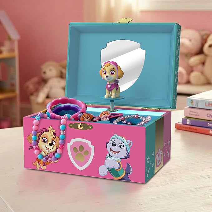 Paw Patrol Jewelry Box for Girls - Musical Jewelry Box with Spinning Skye Figurine, Paw Patrol Toys for Kids Ages 3-5 - 6 x 4.7 x 3.5 in