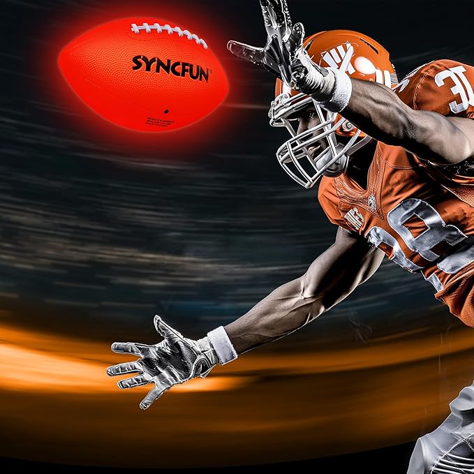 SYNCFUN Glow in The Dark Football for Boys, Light Up Football for Night Outdoor Sports Games, Red Glowing Ball, Ball Accessories Gifts for Teen Boy Toys Ages 3 Old and Up