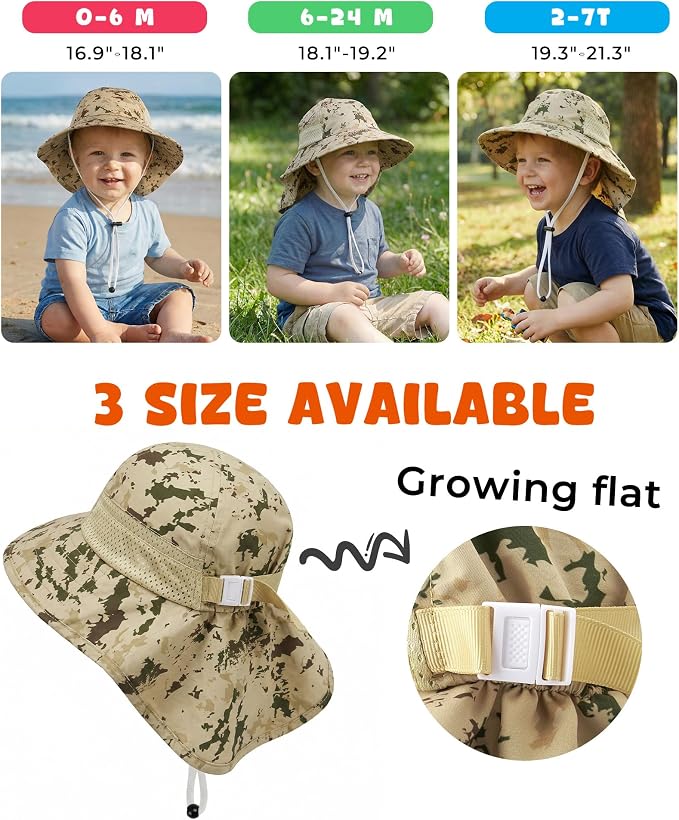 Toddler Baby Sun Hat Kids Summer Beach Essentials Adjustable Beach Hats with Bucket Wide Brim for Boys Girls Age 0-14 Years