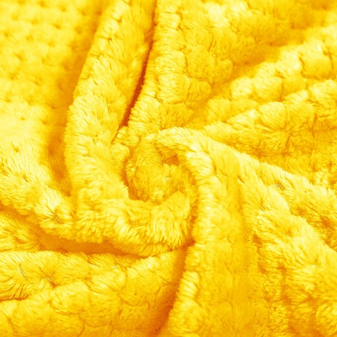Exclusivo Mezcla Waffle Fleece Throw Blanket for Couch, Yellow | Lightweight Soft Blanket for Sofa, Bed, Living Room, Plush Fluffy Throw for Home Decor, Travel, All Season, 40x50 Inches