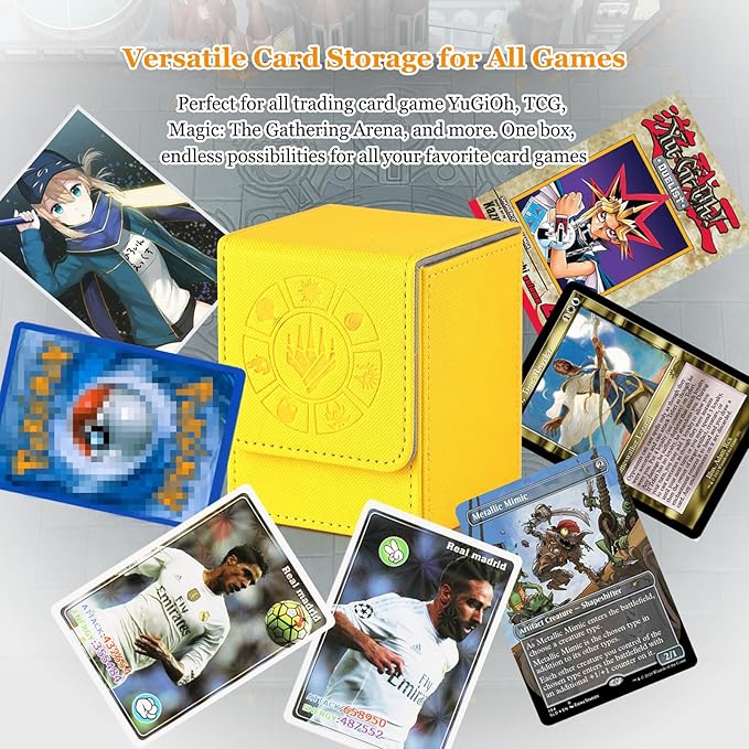 Arkeiliy Card Deck Box, 110+ Storage MTG Deck Box with 50 Pcs Card Sleeve, Collectible Trading Card Cases for Magic Commander and More (Yellow)