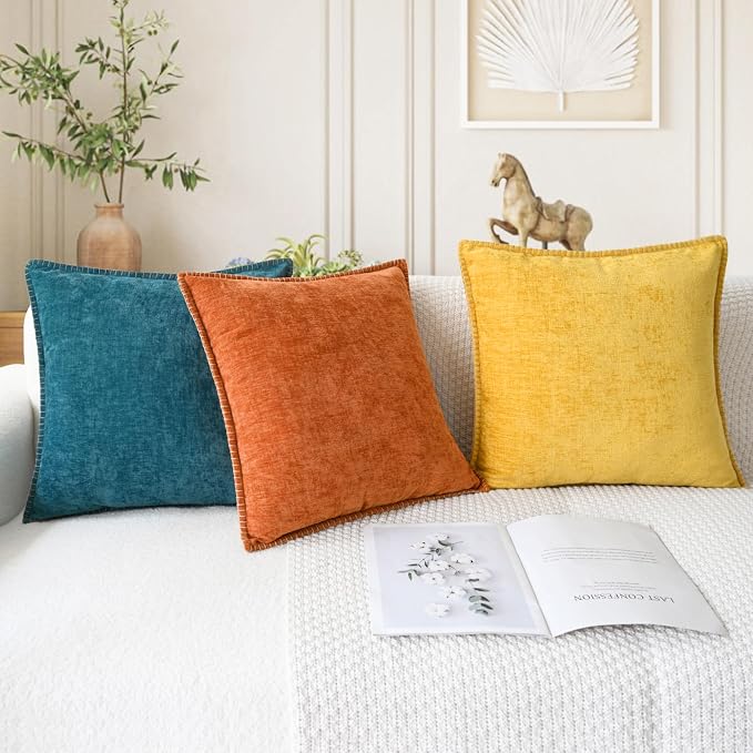 CaliTime Decorative Throw Pillow Covers 20 X 12 Inches Mustard Yellow | Pack of 2, Cozy Chenille Cushion Cases, Cotton Thread Stitching Edges, for Couch Sofa Bed Living Room Farmhouse