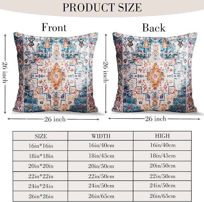 Boho Throw Pillow Covers 26x26 inch Set of 2,Boho Vintage Carpet Pattern Antique Ethnic Decor Double Sided Pattern Cushion Cover Soft Pillow Case Living Sofa Room Bed Square Pillow Cover