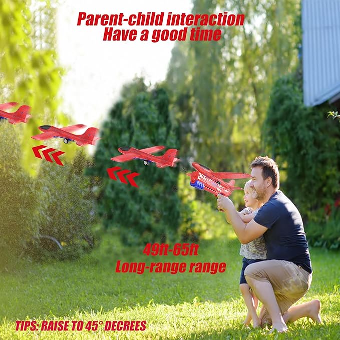 4PCS Airplane Launcher Toys, EVA Foam Glider Catapult Plane Toy for Kids Flying Toy - Fun Outdoor Flying Toy for Children Birthday Gifts for Boy Girl, Party Supplies,Red