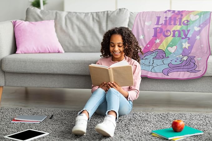 Jay Franco Plush Throw Blanket – 46" x 60" Inch Cartoon Kids Soft & Cozy Fleece Throw for Bedroom & Couch Décor, Official Licensed Product, Pink - My Little Pony