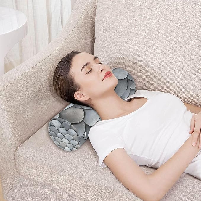 Grey Fish Scale Neck Roll Pillow Bolster Round Health Memory Foam Long Cervical Cylinder Pillows with Removable Washable Cover for Body Bed Legs Back Yoga