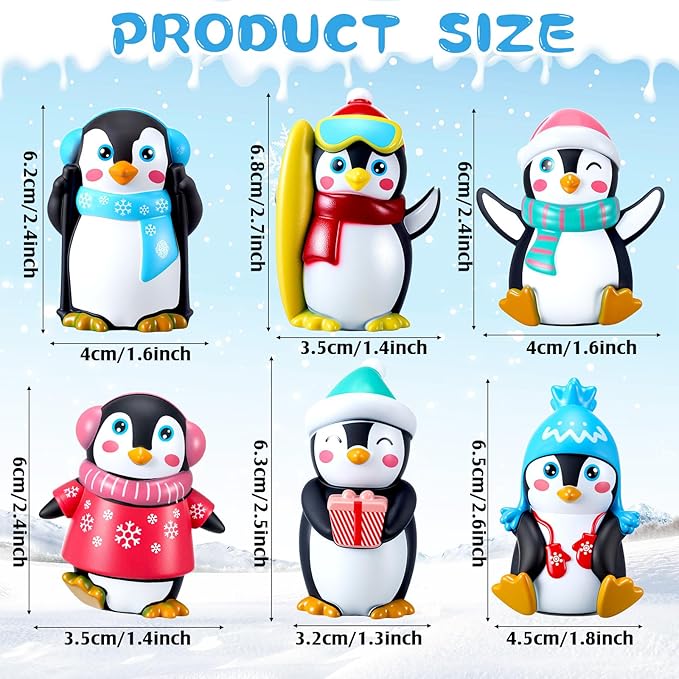 Realspring 48 Pcs Rubber Penguin Valentines for Class Bulk Glow in The Dark Winter Penguin Bath Toy Floating Rubber Animals Cute Cake Topper Gifts for Kids Classroom, Home Car Dashboard Decor (Black)