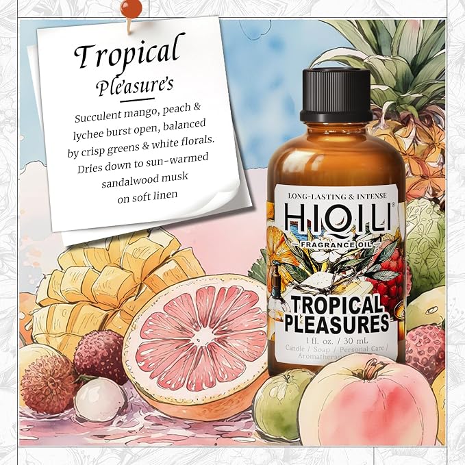 HIQILI Tropical Pleasures Fragrance Oil for Diffuser,Candle Soap&Body Craft | Long-Lasting Tropical Scent Oil for DIY Perfume,Body Scrubs&Home Aroma Projects,Multi-Use Craft Oil-30mL/1 fl.oz