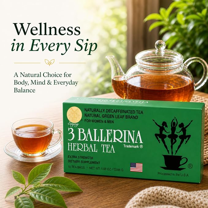 3 Ballerina Diet Tea Extra Strength – Caffeine-Free Herbal Tea Bags for Digestive Comfort – Pack of 2 (36 Count)