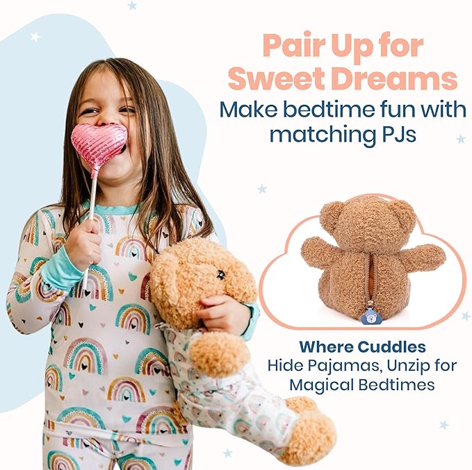 Zip N' Bear Soft Plush Teddy Bear Stuffed Animal with Radiant Rainbow Pajamas - Zippy The Bear Cute Cuddly Plush Toy, Perfect Sensory Teddy for Kids, Toddlers - Adorable Gift & Bedtime Companion