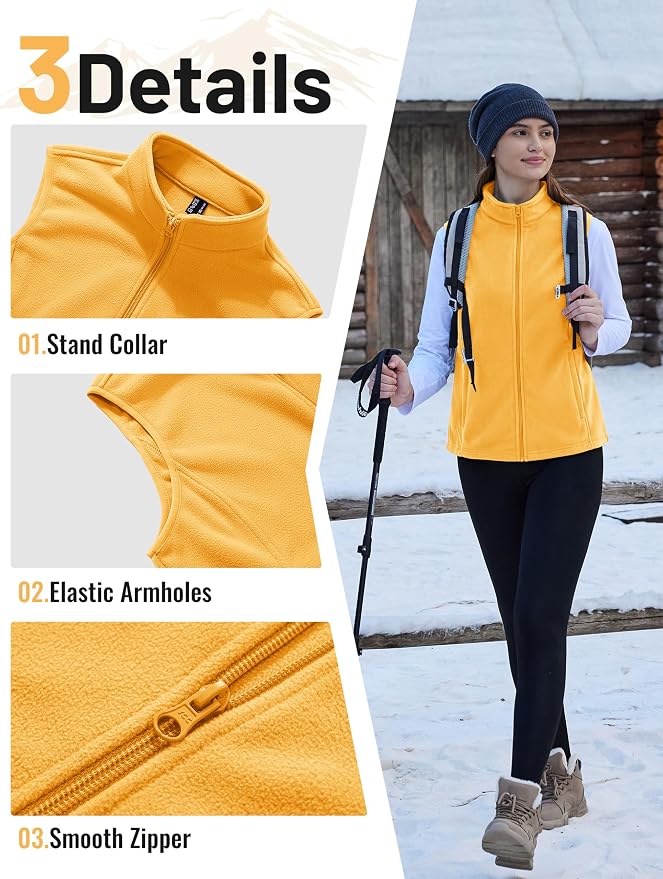 TACVASEN Women's Fleece Vest Lightweight Sleeveless Zip Jacket Outerwear | Soft Polar,Zipper Pockets,Stand Collar,Fall Winter Warm,Outdoor,Athletic,Running,Hiking,Travelling,Golf,Work