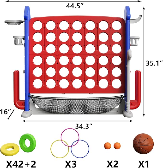 Furnideco Jumbo 4-to-Score Giant Game Set, Height Adjustable Jumbo Yard Games for Kids and Adults Outdoor Play, Backyard Large Floor Games