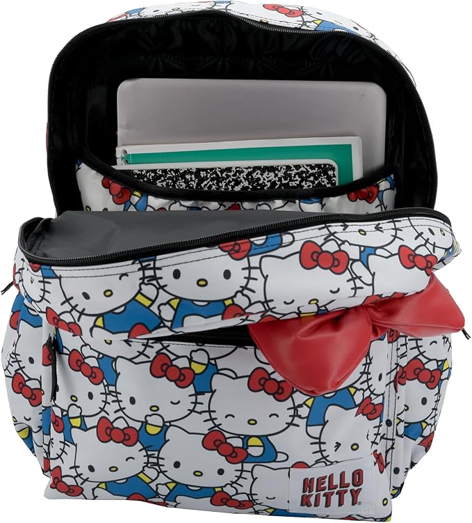 AI ACCESSORY INNOVATIONS Hello Kitty Kawaii Backpack, 16” Allover Print with 3D Iconic Hello Kitty Bow