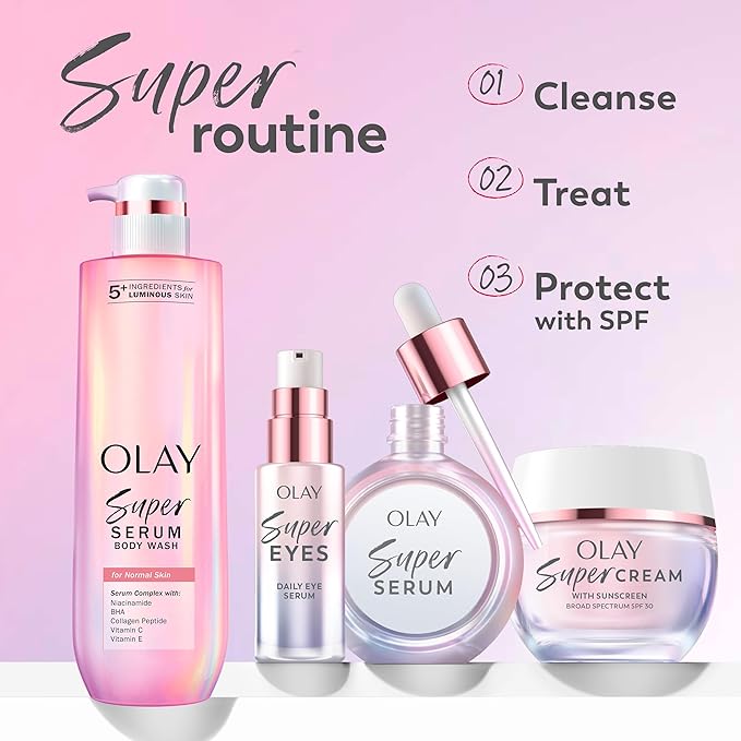 Olay Super Serum - Glow Serum for Face - Activated Niacinamide, Vitamin C & E, Collagen Peptide, AHA - 5-in-1 Benefits - Brightens, Hydrates, Smooths, Firms, Evens Tone, Proactive Anti-Aging, 1.0 Oz