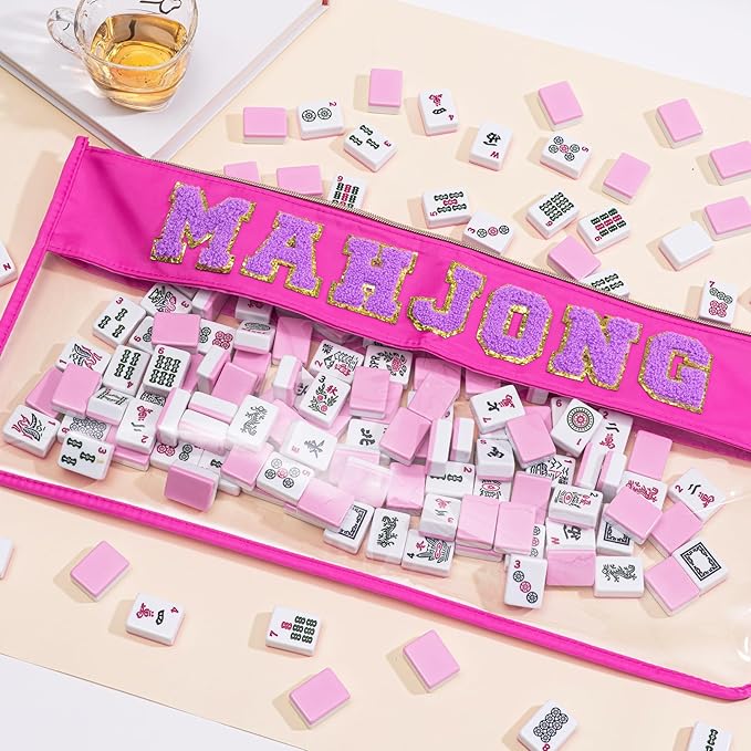 Empty Mahjong Tile Bag with Zipper, PVC Clear American Mahjong Storage Holder with Letter Embroidery for Game Lover Party Travel - Case Only