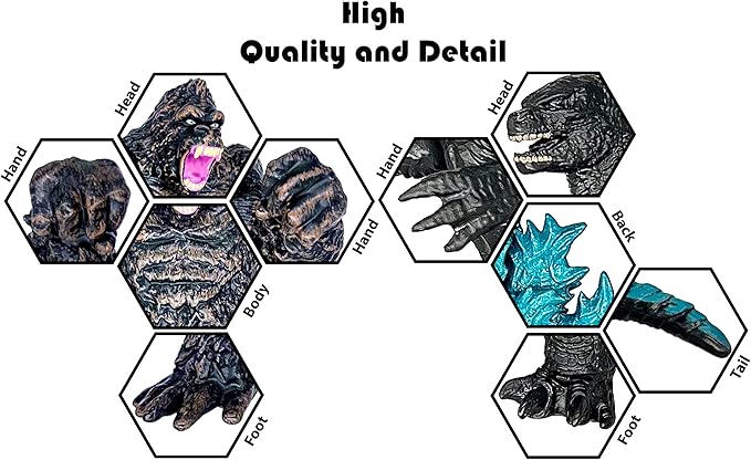 TwCare Set of 2 Monster Figure King of The Monsters vs King Kong Toys, Movable Joints Action Movie Series Soft Vinyl Toy Figures, Travel Bag