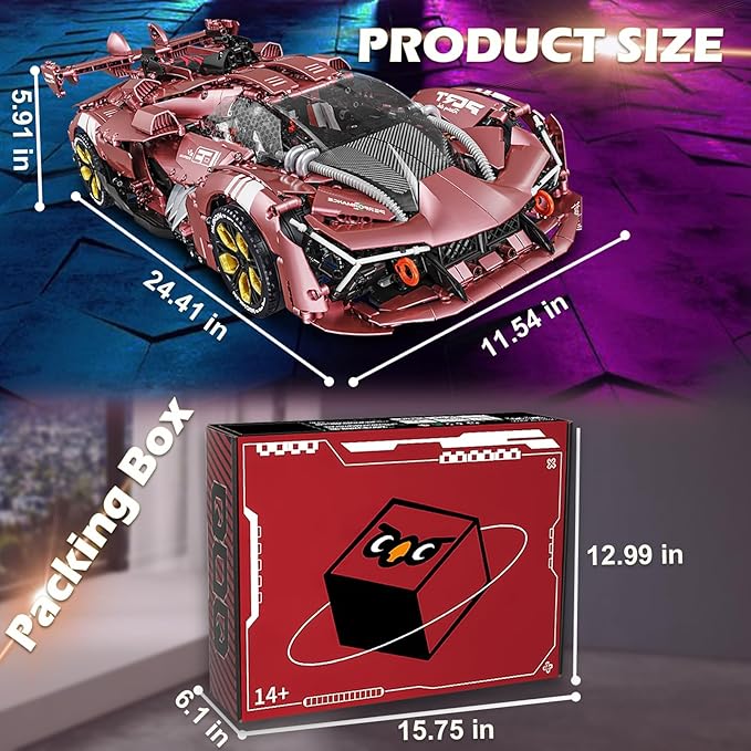 Sports Car Building Blocks Set for Adults, Lamb Terzo Millennio 1:8 Scale Race Car Model Building Toy Set Super Cars Display Model Collectible Set Gifts for Boys Teens(3466pcs)