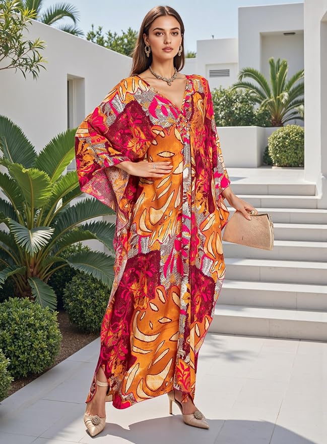 Mumu Dresses for Women Plus Size, Bohemian Kaftan Beach Cover Up Long Maxi Nightgown Soft Loungewear