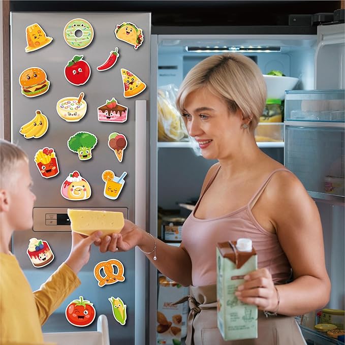 Large Size Cute Fridge Magnets for Toddlers, Preschool Spelling Learning Education Refrigerador Magnetic Toy (Foods 48pcs)
