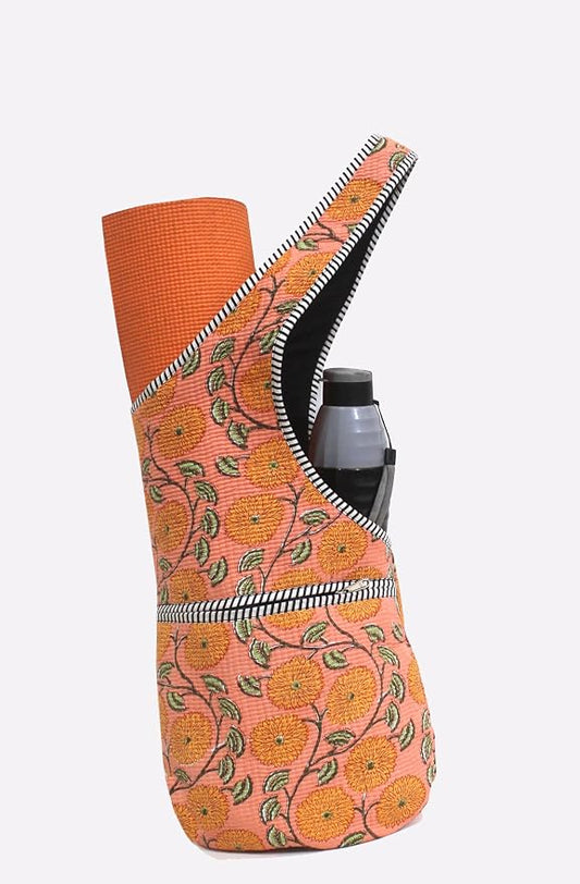 INDIAN CRAFT CASTLE Yoga Mat Bag | Tote Mat Bag | Sling Yoga Tote w/Large Side Pocket & Zipper Pocket | Yoga Mat Carrier Fits Most Size Mats
