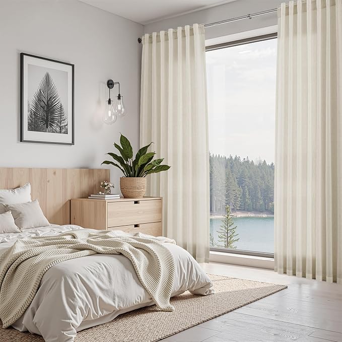 Nanspring Vanilla Linen Curtains 84 Inches Long for Living Room Light Filtering Semi Sheer Curtain Back Tab Modern Farmhouse Decor Elegant Luxury Coastal Drapes for Bedroom Office 52x84,2 Panels