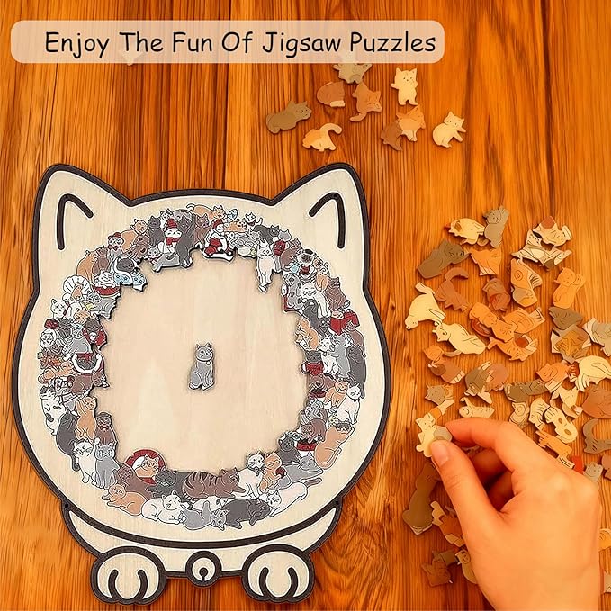 Cat Puzzle, 135-Piece Wooden Cat Shaped Jigsaw Puzzle, Morandi Colored Animal Fun Relaxing Jigsaw Puzzles Gifts for Adults Cat Lovers, Home Decor