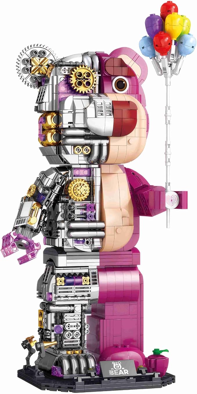 2025 New Building Block Toy Collectibles Pink Bear Block Building Set（1729PCS） Pink bearbrick Toy Big Size 6.3x5.7x14.8 in Suitable for Ages 8+