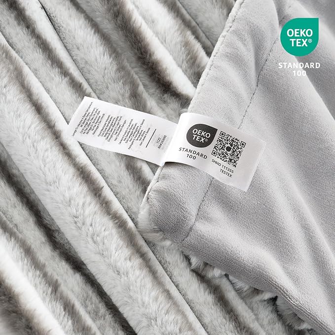 Cozy Bliss Faux Fur Throw Blanket for Couch, Cozy Warm Plush Striped Blanket for Sofa Bedroom Living Room,50 * 60 Inches Grey