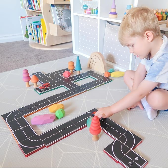 Learn & Grow Magnetic Tiles Road Toppers Set - 40PCs Road Expansion Pack (Tiles not Included), Magnet Car Play Accessories, STEM Building Toy - Construction Toys for Toddlers & Kids Age 3+