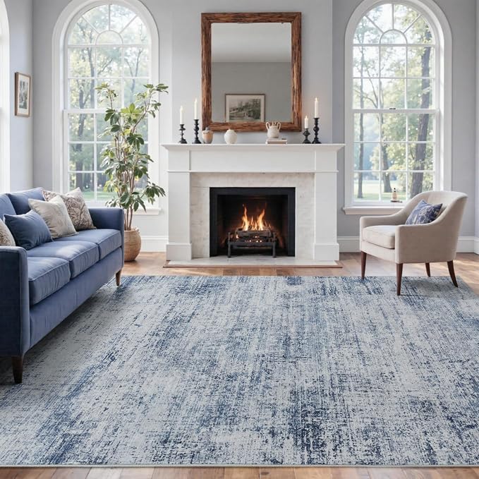 4x6 Ft Area Rugs for Living Room, Soft Non-Slip Washable Rugs Modern Abstract Pattern Carpet for Bedroom Indoor Floor Nursery Home Decor (Blue)