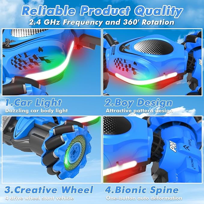 RC Car Gesture Sensing Stunt Car, Toys for Boys Girls 6-12, Best Gifts for Kids Boys 6 7 8 9 10 11 12 Years Old, 2.4GHz 4WD RC Toy Off-Road 360° Rotate All-Round Drift with Lights Music