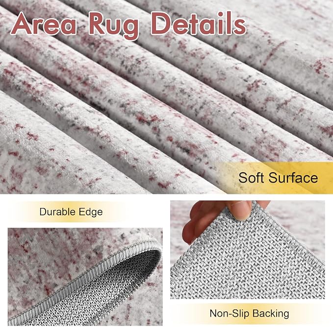 6x9 Ft Large Area Rugs for Living Room, Soft Non-Slip Washable Rugs Modern Abstract Pattern Carpet for Bedroom Indoor Floor Nursery Home Decor (Pink)