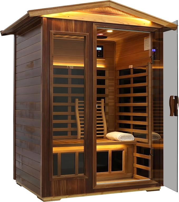 LTCCDSS Ultra-Low EMF Red Cedar Sauna 2-Person, Outdoor Far Infrared Sauna for Home, EMF 0.1-1mG, 6 Carbon Crystal Heaters, Bluetooth & Chromotherapy (57.8 * 40.5 * 81.1 in)