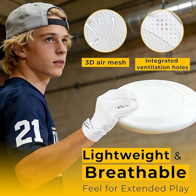 HANDLANDY Ultimate Frisbee Gloves – Flying Disc Gloves for Adults and Youth with Consistent Grip, Lightweight Breathable Fit, Perfect for Throws, Catches, and Disc Sports