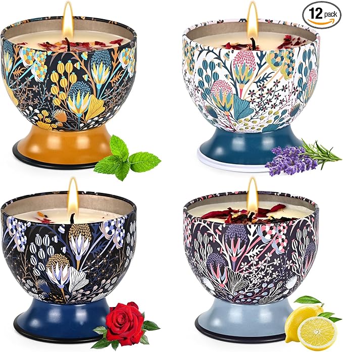 Scented Candles Gift Set of 4，Aromatherapy Candle, Aromatherapy Non Toxic Candle，Natural Soy Wax Portable Travel Tin Candle, Birthday Gifts, Gifts for Ladies/Gentleme