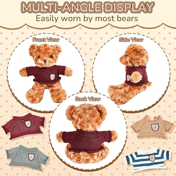 Sratte 8 Pcs Doll Clothes Plush Bear Clothes Cute Stuffed Animal Doll Accessories Bear Sweater Outfit Fit Most 14-18 Inch Bears Animal Plush Dolls Stuffed Toys