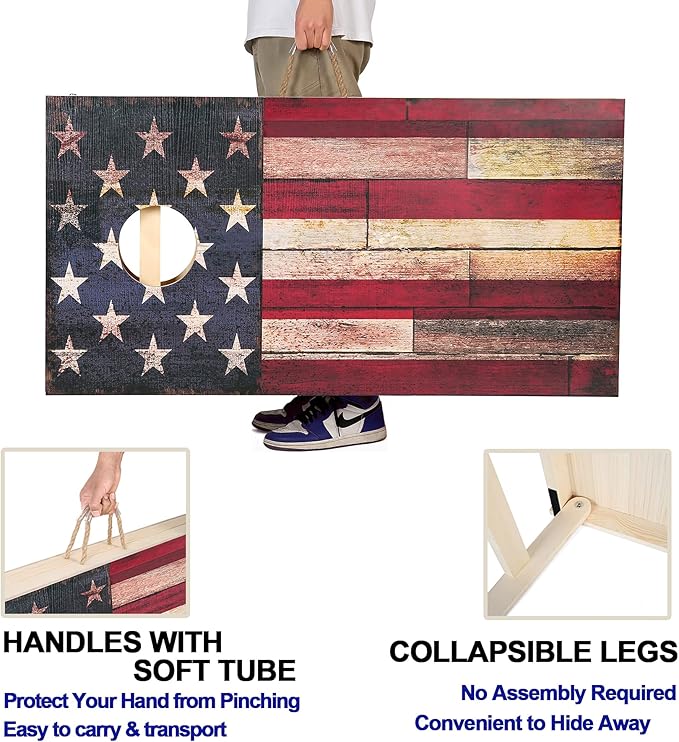 Sportdo Solid Wood Vintage Cornhole Game Set, Two 4'x2'Cornhole Boards, 8 Cornhole Bags for Indoor and Outdoor Toss Games Competitions, Tournaments