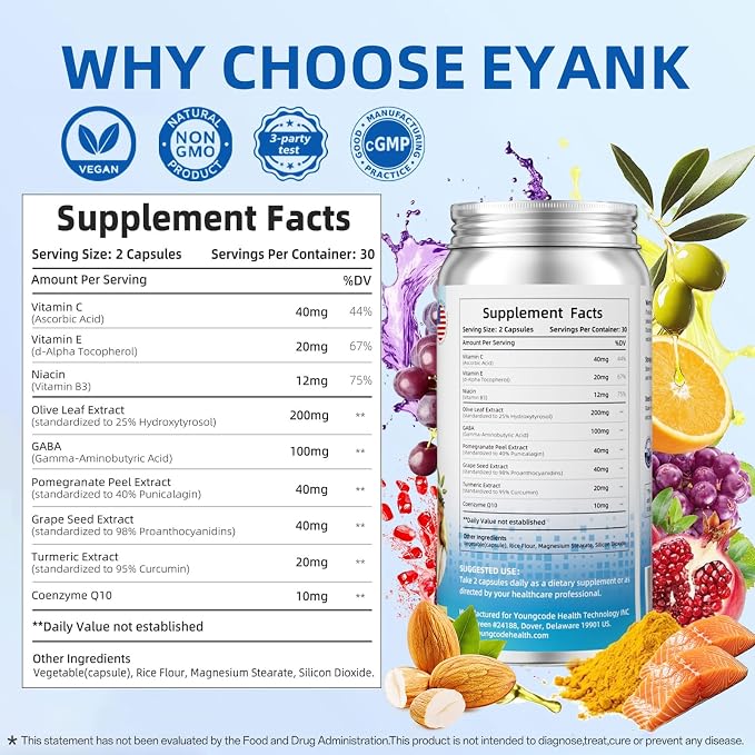 9-in-1 Mediterranean Metabolic Health Olive Leaf Extract Supplement(25% Hydroxytyrosol), USA Made, Antioxidant Supplement for Immune Sleep & Mood Support- 60 Capsules