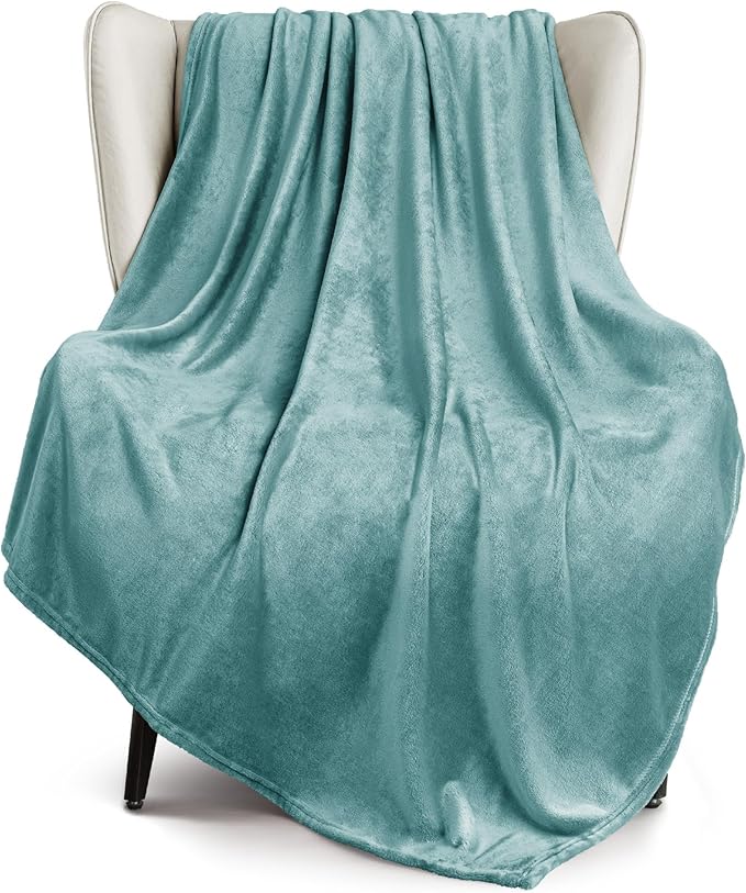 Exclusivo Mezcla Soft Large Fleece Throw Blanket for Couch, Celadon | 50x70 Inches, Double-Sided Brushed Flannel, Lightweight Plush Cozy Blanket for Home Decor, All Season, Machine Washable