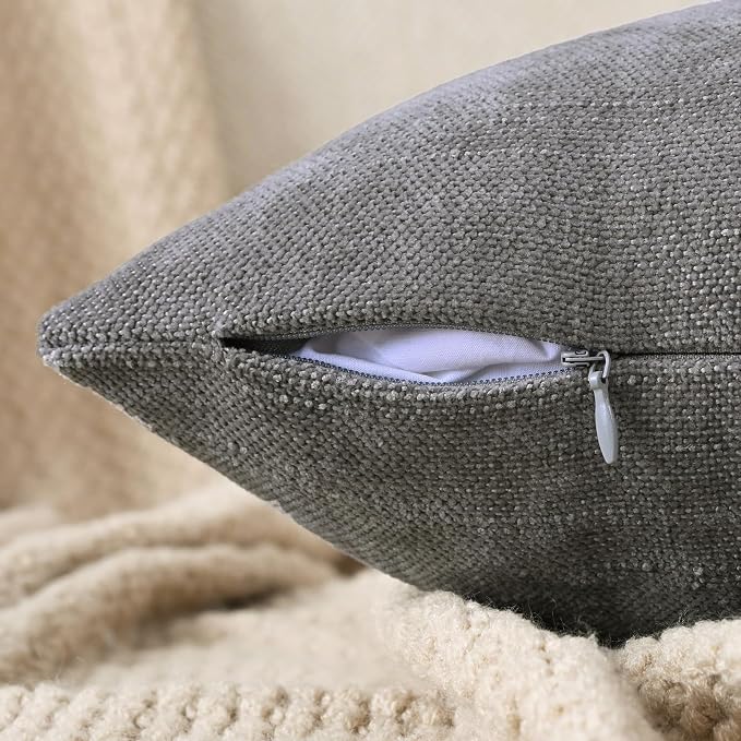 Set of 4 Soft Textured Decorative Throw Pillow Covers 20x20 Inch Cozy Farmhouse Cushion Cover Square Accent Pillow Cases for Bed Couch Sofa Living Room, Grey Series