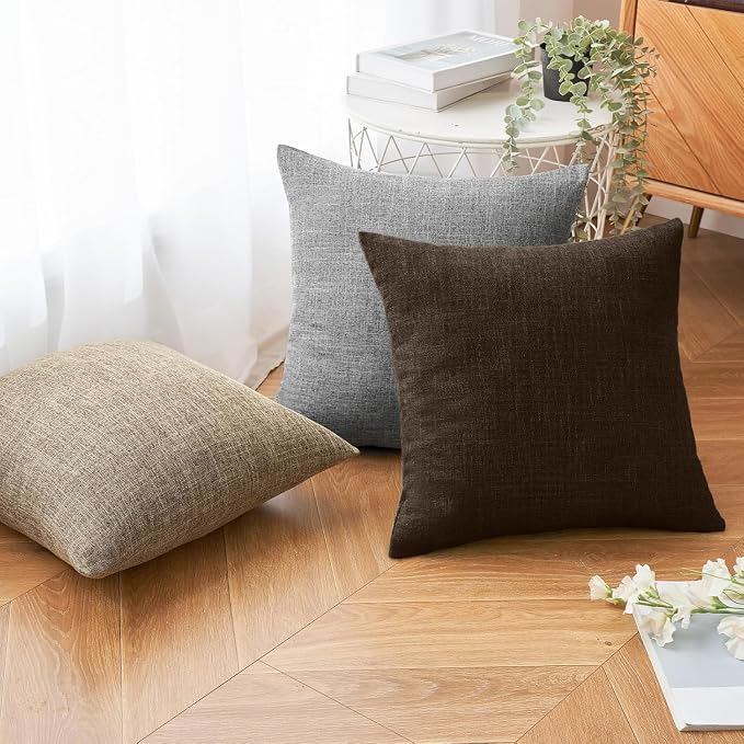 MIULEE Pack of 2 Decorative Linen Burlap Pillow Covers Farmhouse Boho Accent Pillowcases Modern Home Decor for Couch Sofa Bedroom Living Room 18x18 Inch Reddish Brown