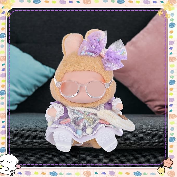 5 Pcs Stylish Set for 17cm Dolls with Fashion Hat, Skirt, Shoes and Sweater Outfit Set, Cute Doll Style Accessories Gift (Elegant,Purple)