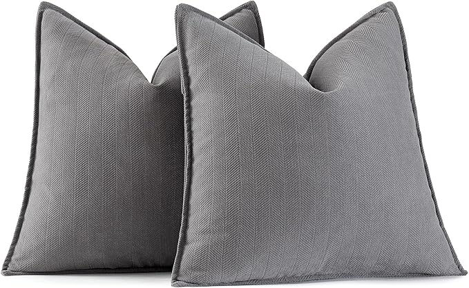MIULEE Pack of 2 Grey Euro Shams Chenille Pillow Covers 26x26 Inch | Decorative Soft Couch Throw Pillows,Farmhouse Cushion Covers,Elegant Design for Sofa,Bed,Living Room,Summer Decor