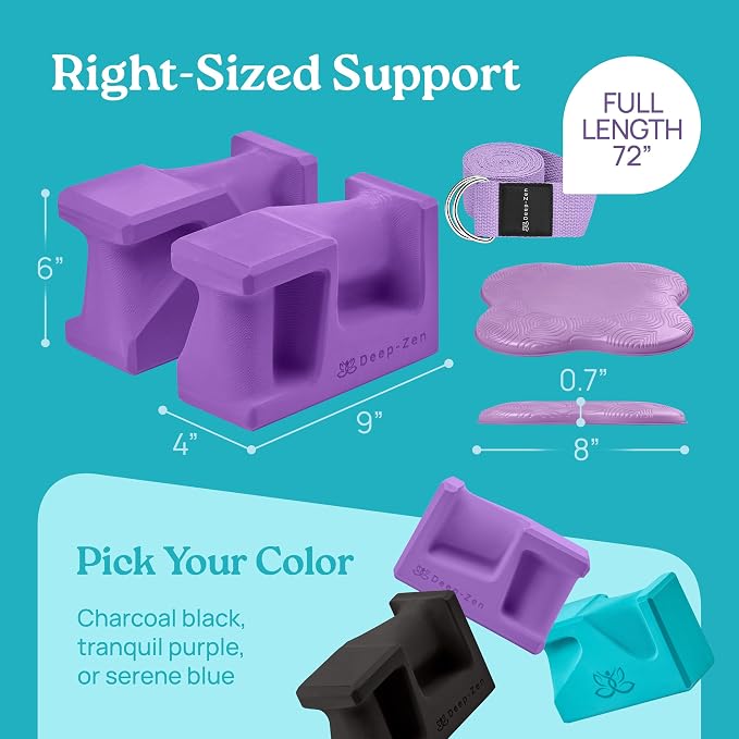 PRO Yoga Blocks | Ergonomic Yoga Block 2 Pack for Wrist Comfort and Support | EVA Foam Exercise Blocks, 2x Knee Pads & Yoga Strap | Pilates Block Set | Bricks to Eliminate Wrist Pain