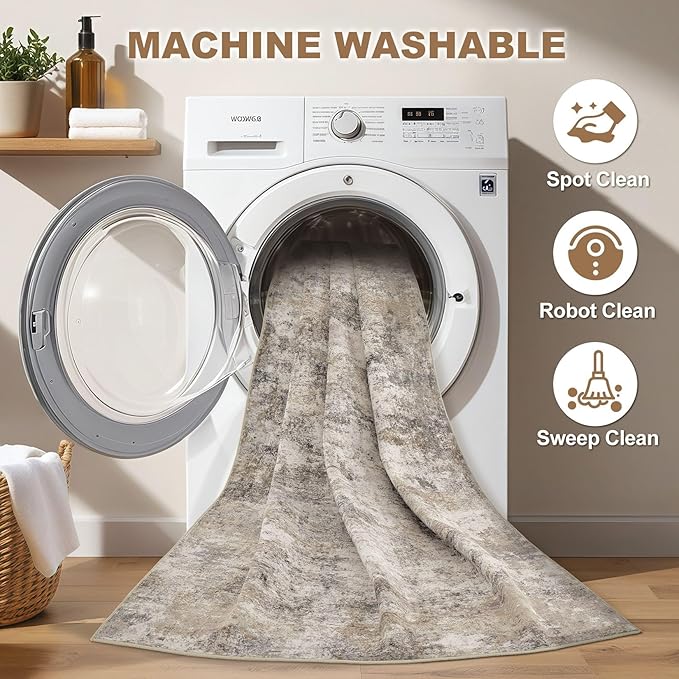 Nakagishi Boho 9x12 Area Rug Living Room Rugs Machine Washable Brown Grey | Soft, Pet & Kid Friendly, Carpet for Living Room/Bedroom/Office/Kitchen/Nursery, Daily Home Decor Stain Resistant Moroccan