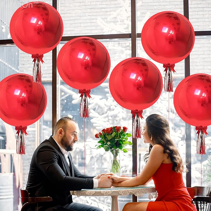 KatchOn, Red Balloons - Big 22 Inch, Pack of 6 | 4D Sphere Red Foil Balloons for Red Party Decorations | Metallic Balloons for Carnival, Casino Theme Party | Graduation Decorations 2026, Birthday