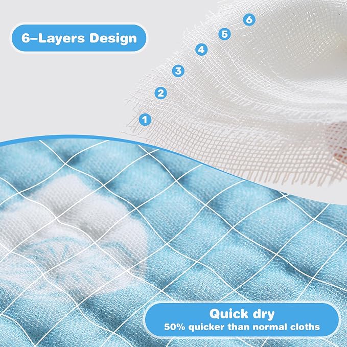 Viviland Baby Muslin Burp Cloths, Super Absorbent Washcloths for Baby Girl and Boy, 10 x 20 inches 6-Layer Baby Bath Towels, Lemon & Leaves 4 Pack